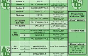 Le planning du 22 et 23 janvier :